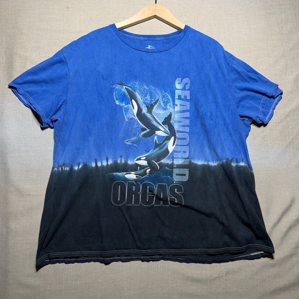 SeaWorld T Shirt Adult 2XL Blue SS Orcas Killer Whale Graphic Souvenir Tee